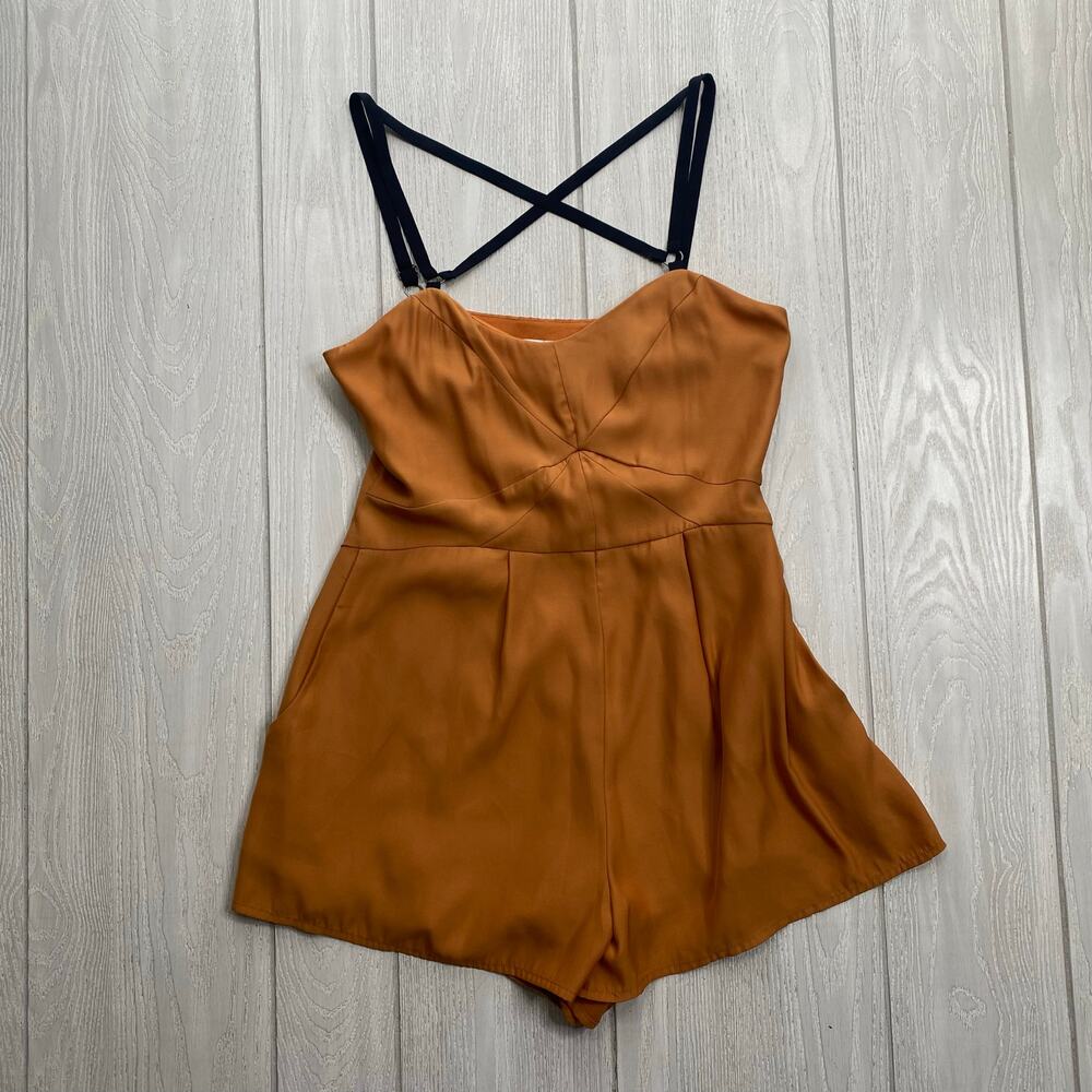 Finders Keepers Cinnamon Brown & Black Criss Cross Cutout Romper Size Small